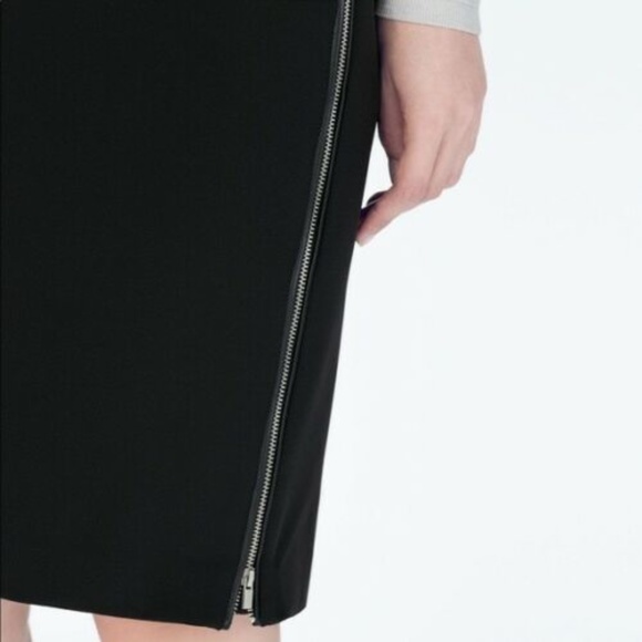 Zara Black Side Zip Leather Trim Pencil Skirt - Picture 3 of 10